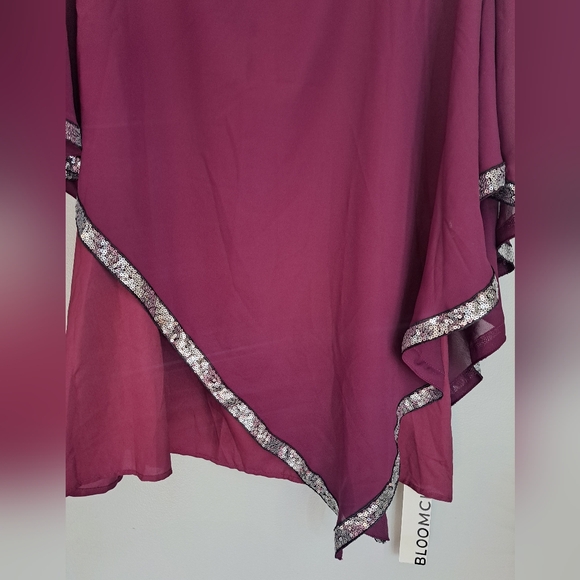 Bloomchic Chiffon Overlay Sequin Eggplant Purple Tunic Top Sz14/16 NEW - Picture 3 of 6